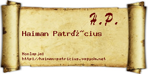 Haiman Patrícius névjegykártya